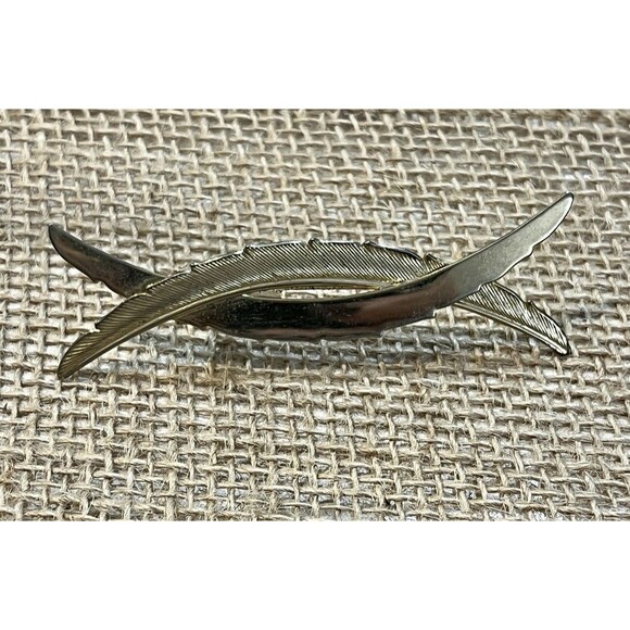 Vintage Art Deco Gold Tone Criss Cross Hair Clip Grecian Nouveau Feather - Picture 1 of 5